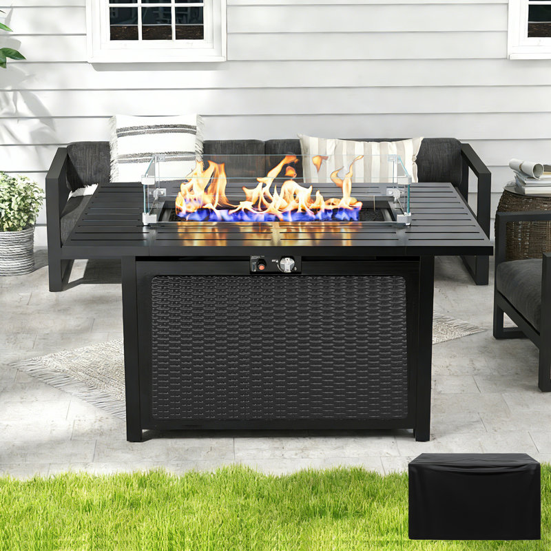 Celyn Rosalin 27'' H x 43'' W Steel Propane Outdoor Fire Pit Table with Cover