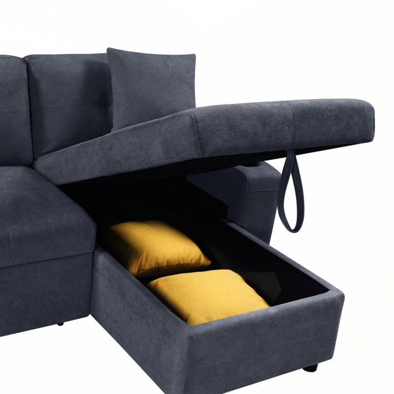 Canapé avec porte-gobelet pour le salon, Tissu en polyester gris foncé
