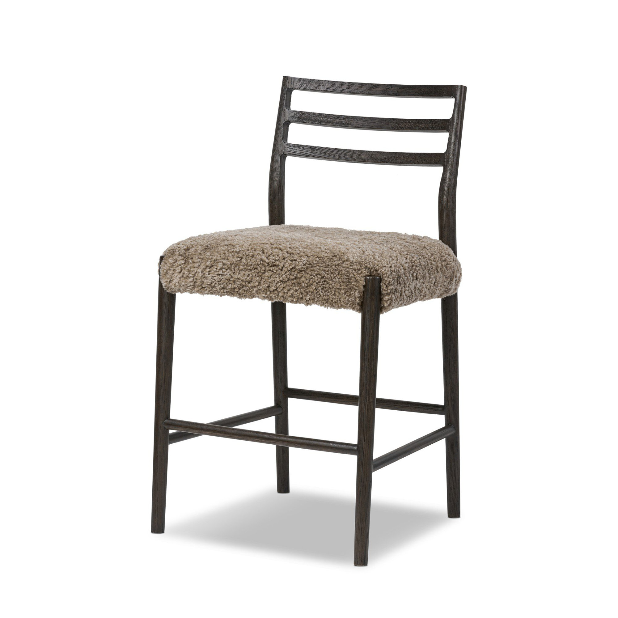 Lindyn Stool, Light Carbon, Counter Stool (26.25" Seat Height), Taupe Shearling