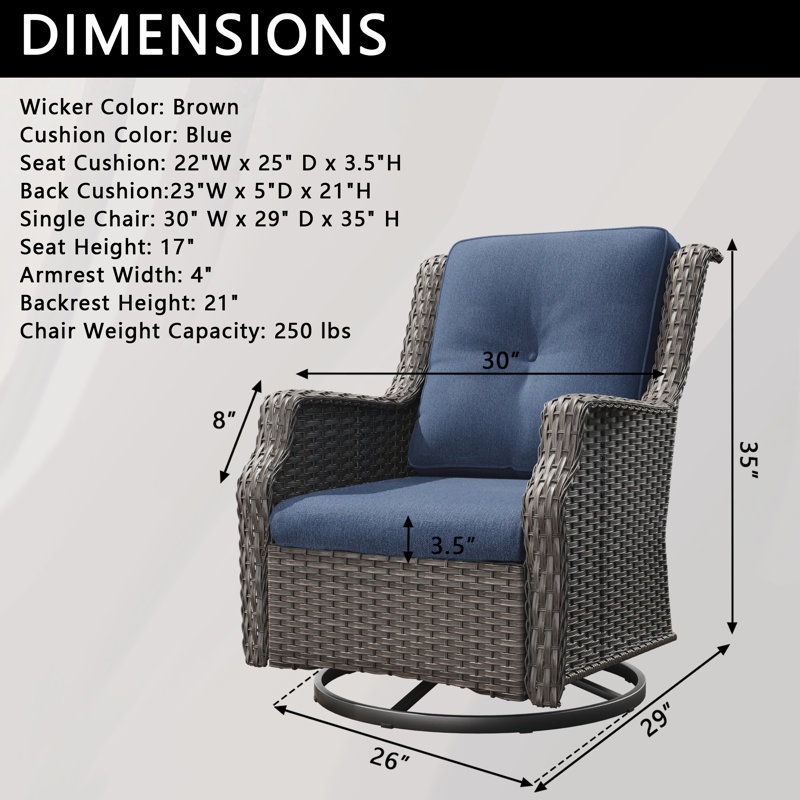 Chaise de patio pivotante avec coussins Nawatha, Bleu