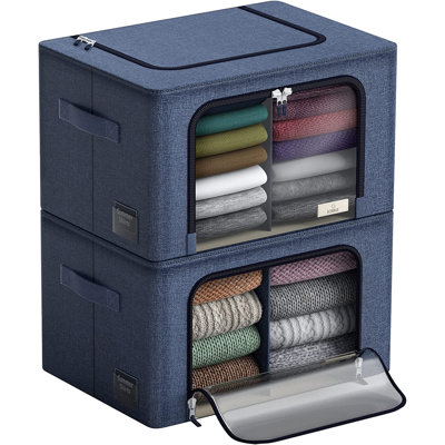 Sorbus Large Storage Box 2-Compartment Foldable with Window & Handles 2 Pack in Blue