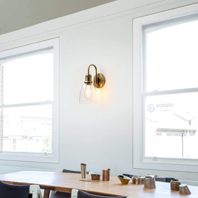 Vintage Industrial Gooseneck Wall Sconce With Clear Glass Shade, Hardwired Indoor Wall Light Fixture For Bathroom, Living Room, Bedroom, Kitchen