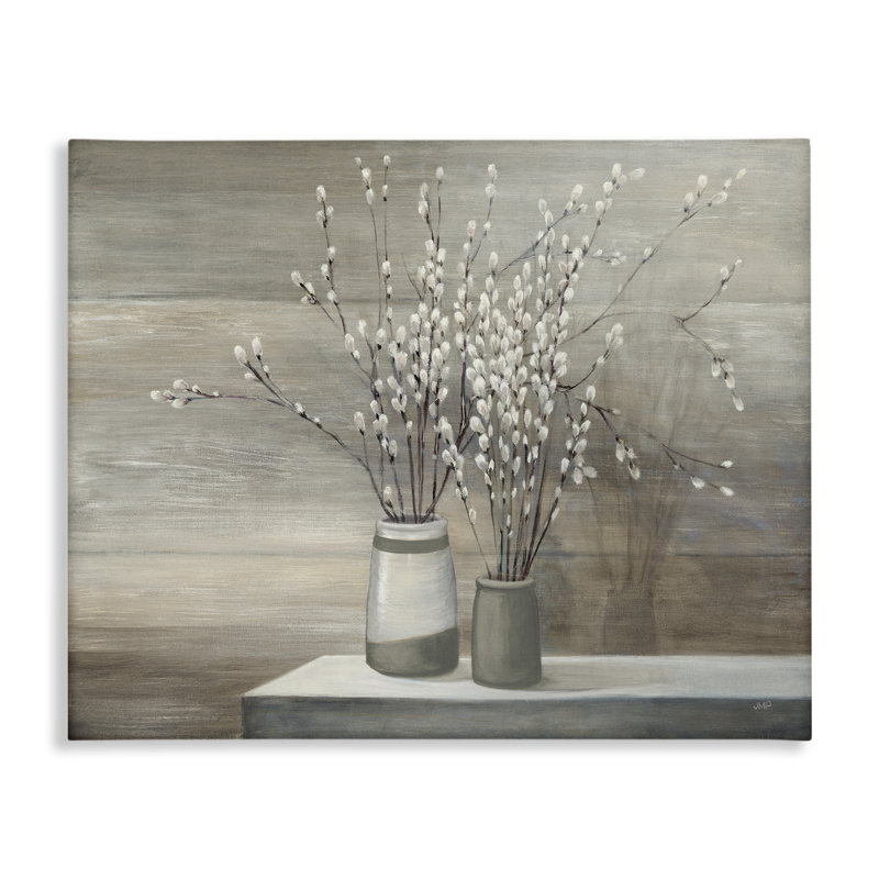 Nature morte « Pussy Willow » - peinture sur bois, 36" H x 48" W