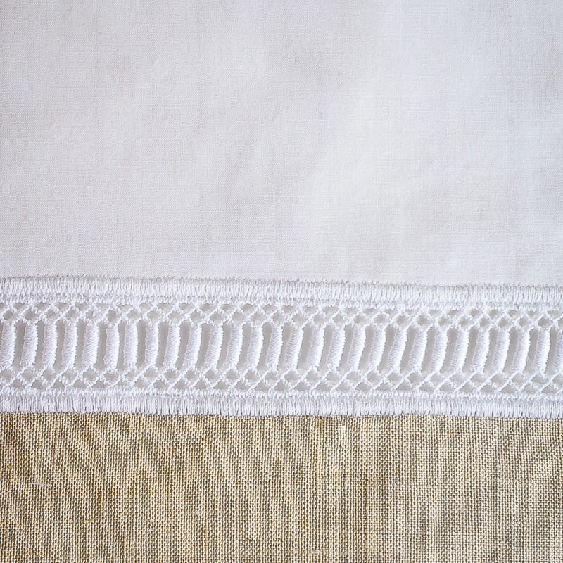 Linea Linen Tablecloth, White/Dark Natural, 108" L x 72" W