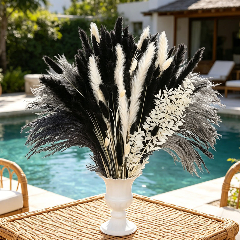 102 fleurs de pampas séchées en vrac - noir, gris et blanc Boho Home Decor, fleurs séchées