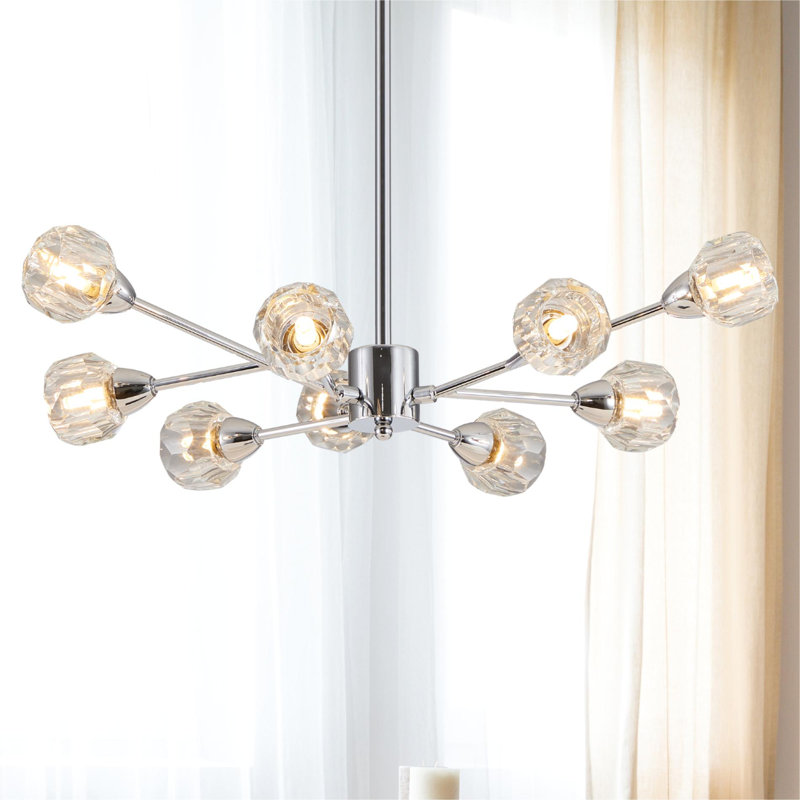 Lustre 9 lumières en cristal de chrome (ampoules non incluses), Chrome