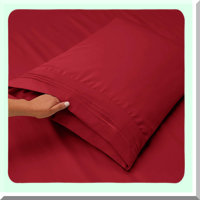 Luxury Flex Split Top Sheets Set - Super Soft Hotel Bedding with Pillowcases - 6 Piece Head Split Sheets in Burgundy Red