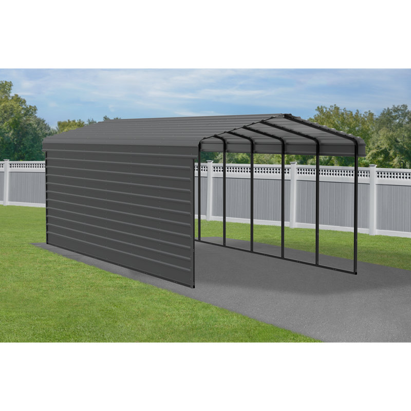 12 x 29 ft Charcoal Steel Carport Kit with Enclosure