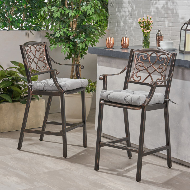 Tabouret de bar de patio 28,25" avec coussin Pinheiro, Anthracite