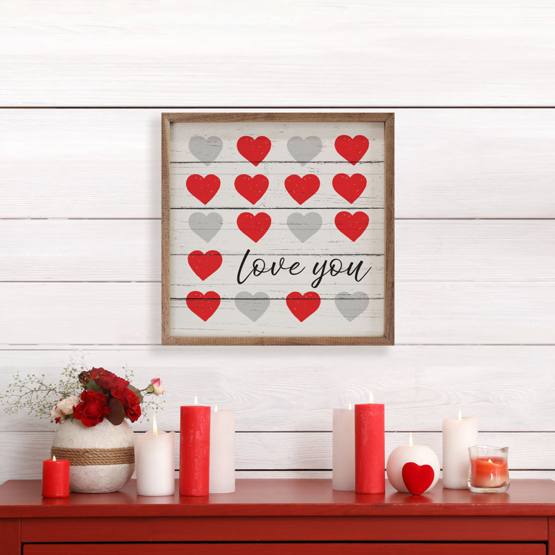 Love You Hearts - blanc délavé, H 16 po x l 16 po