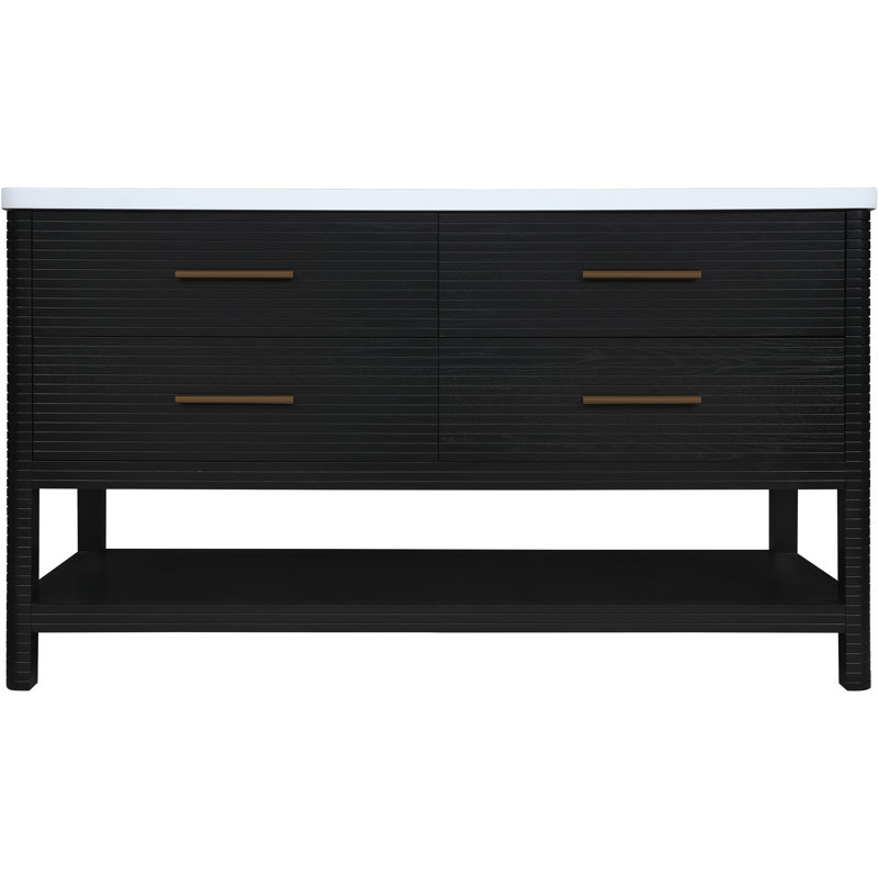 Meuble-lavabo en bois massif 60 po Oakwell, Noir, 60"