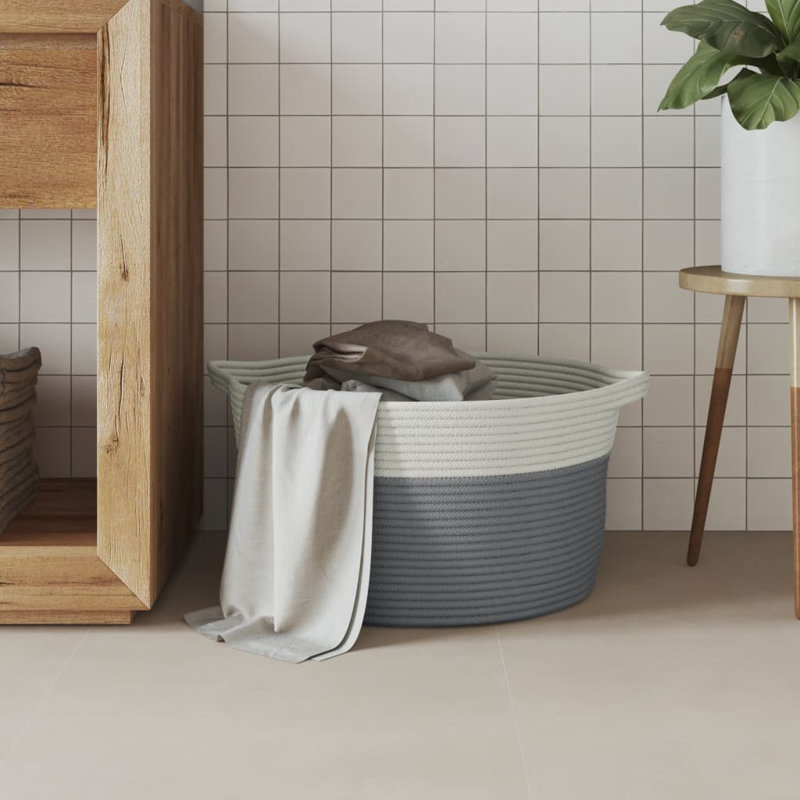 House Of Hampton Fabric Decorative Basket, Grey/White