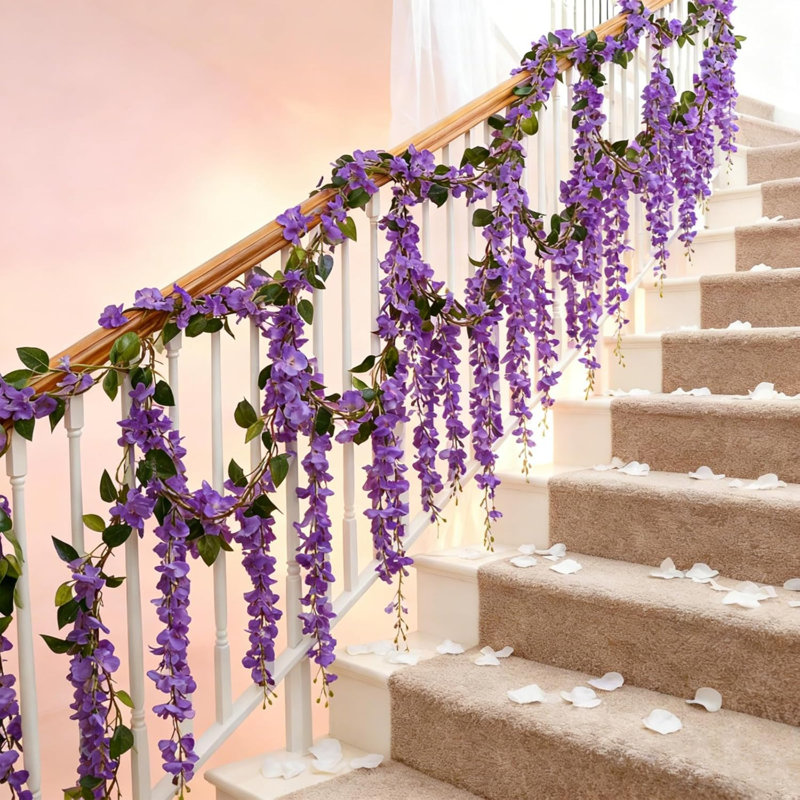 4 Pack 26Ft Wisteria Artificial Flowers, Purple Wisteria Hanging Vines With 40 Branches, Faux Silk Flower Garland for Wedding Decorations, Garden, Home & Party Decor