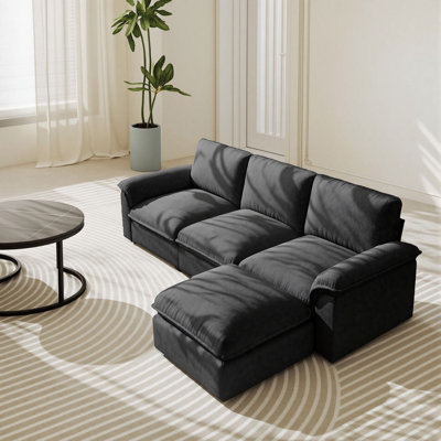 102 Inch Modular Chenille Sofa for Living Room, Comfortable Memory Foam & Spring Sofa with Removable Fabric