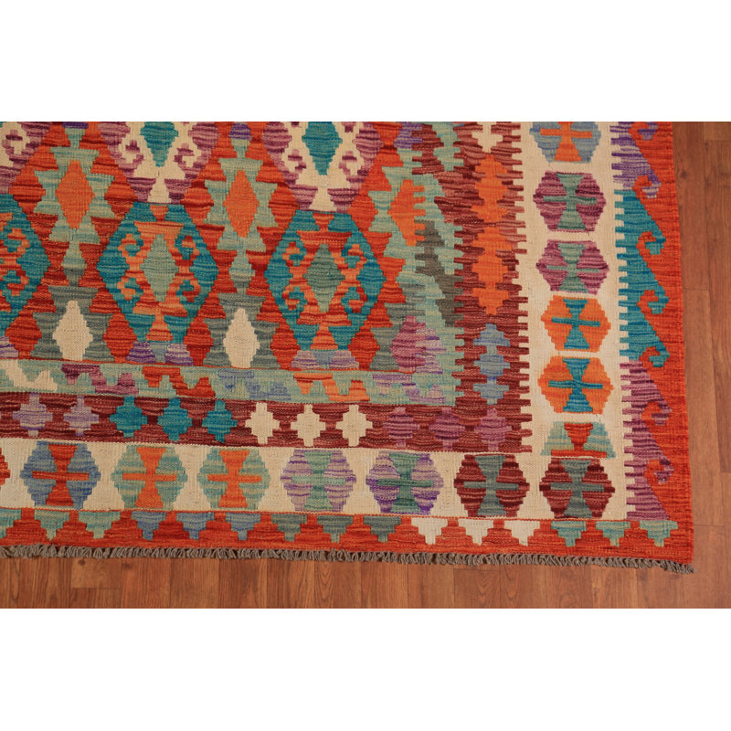 All-Over Geometric Kilim Wool Area Rug 9x11