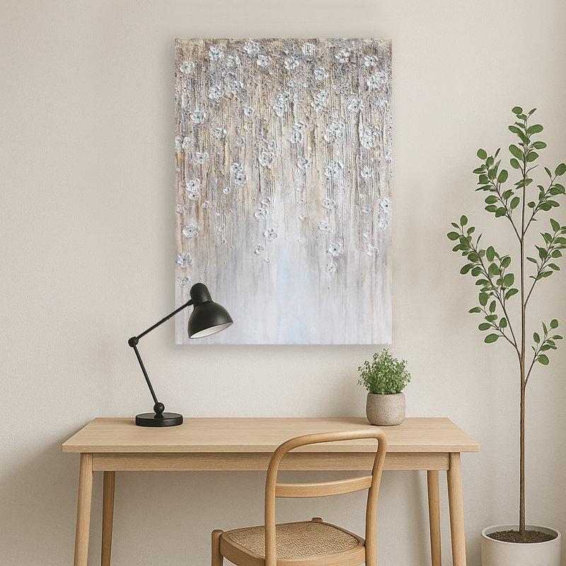 Fleurs ascendantes - peinture sur toile tendue, H 36 po x l 24 po x P 1,5 po