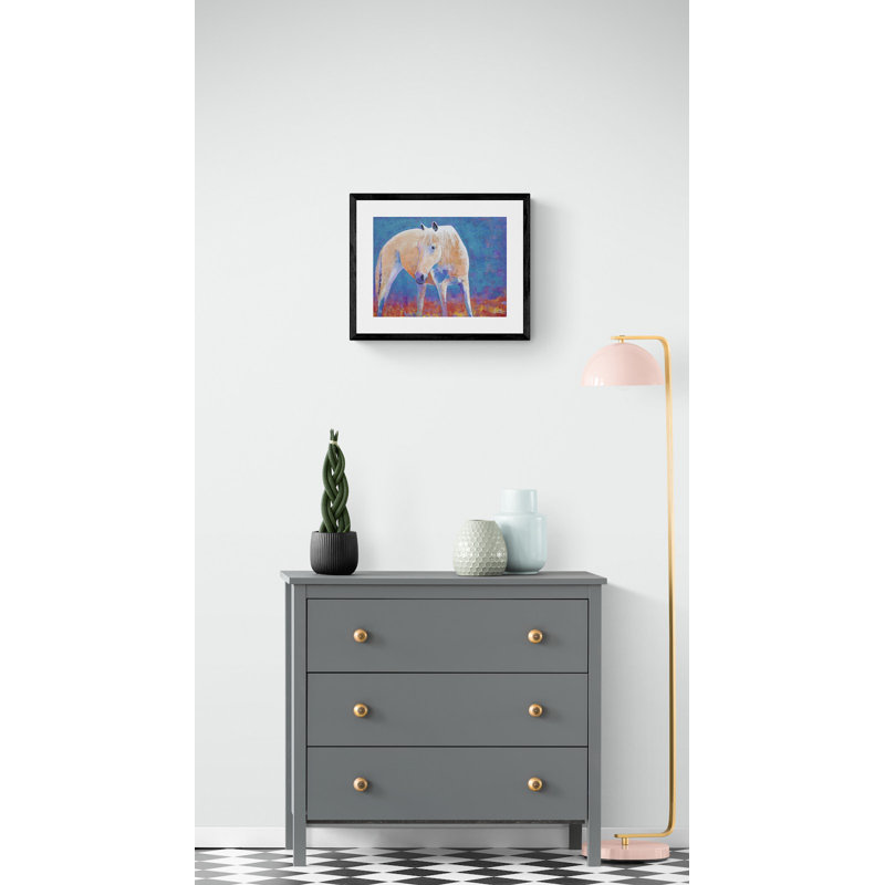 Golden Horse Print, 25.25" H x 31.25" W x 0.88" D, Black Framed Paper, White