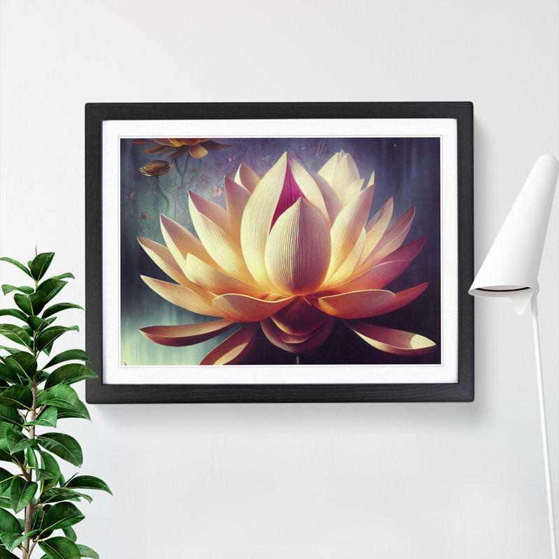 Striking Lotus Flower - Single Picture Frame Print, 34cm H x 46cm W x 2cm D, Black