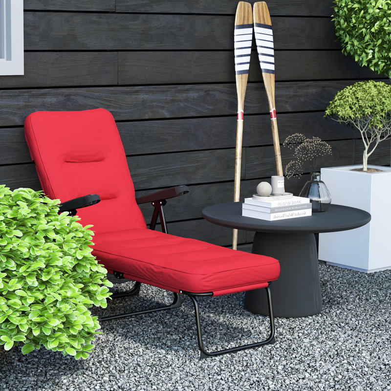 Chaise longue d'extérieur avec coussin, chaise de patio pliable, Rouge vin