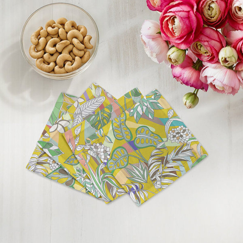 Sabi Jungle Hemstitch Cocktail 6" Linen/Cotton Napkin, Dijon