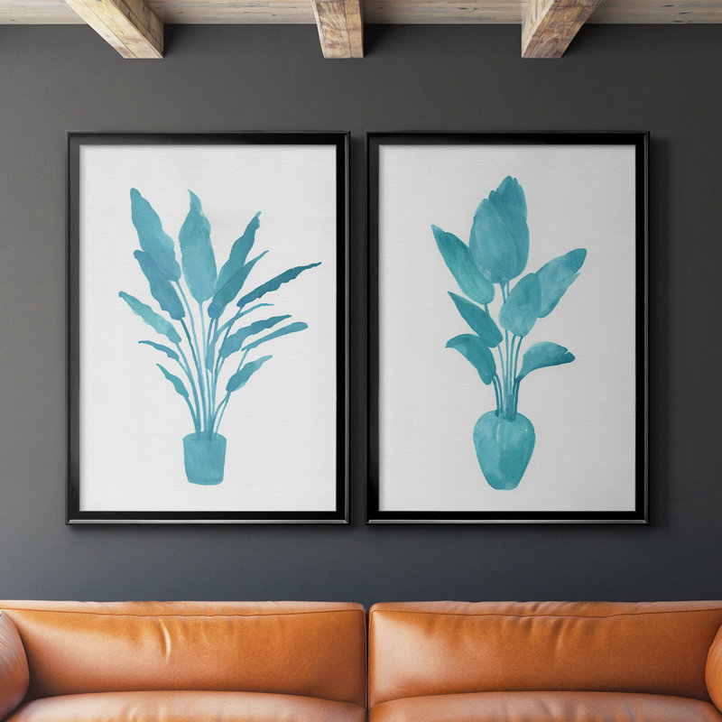 «Watercolor House Plant I», ensemble de 2 reproductions d'art sur toile encadrées, H 36,5 po x l 53 po x P 1,25 po, Noir