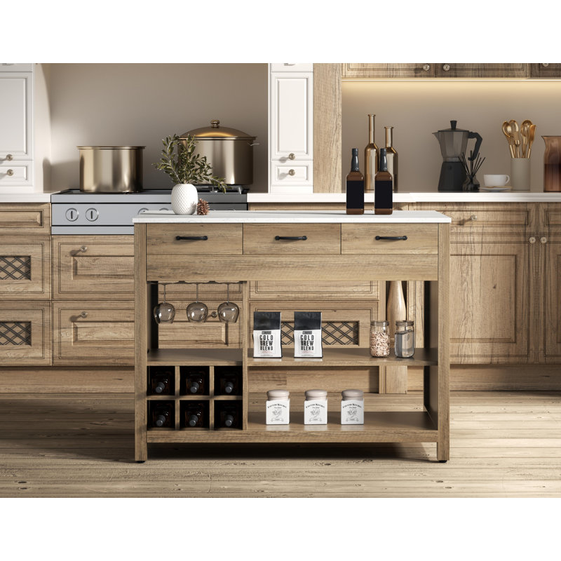 48 inch Kitchen Island, Natural Oak/Black