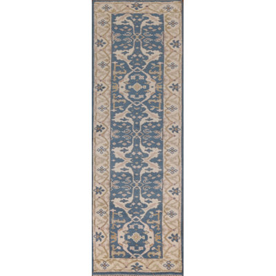 Tapis de couloir bleu 3 pi Oushak