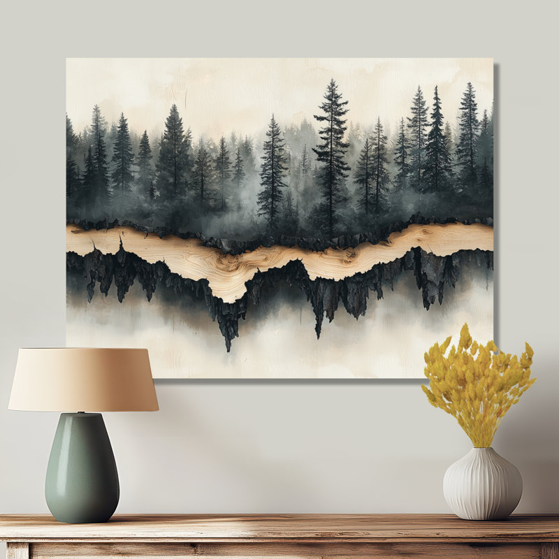 Goeffrey, le flux enchanté de la forêt d'hiver III - art mural forêt pour le salon, H 12 po x l 20 po, Cadre photo noir
