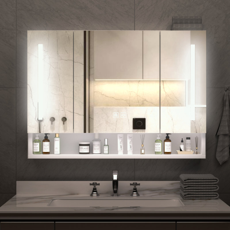 Bathroom Cabinets with Mirrors, LED Lights and Storage Compartments