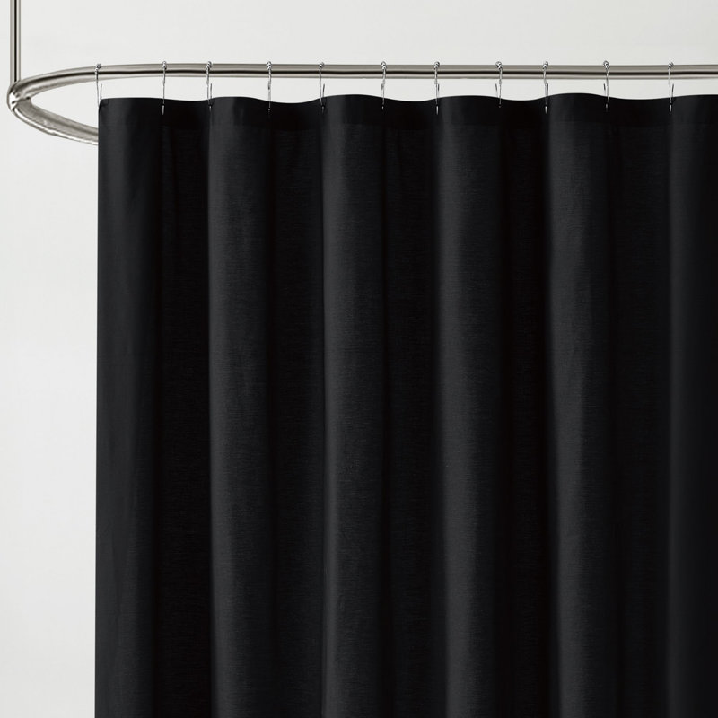 Ebern Designs Solid Cotton Percale Shower Curtain, Black