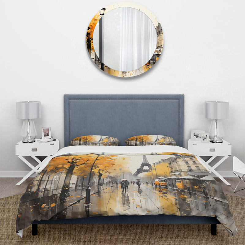 Ensemble de housse de couette Cityscapes jaune en polyester microfibre jaune