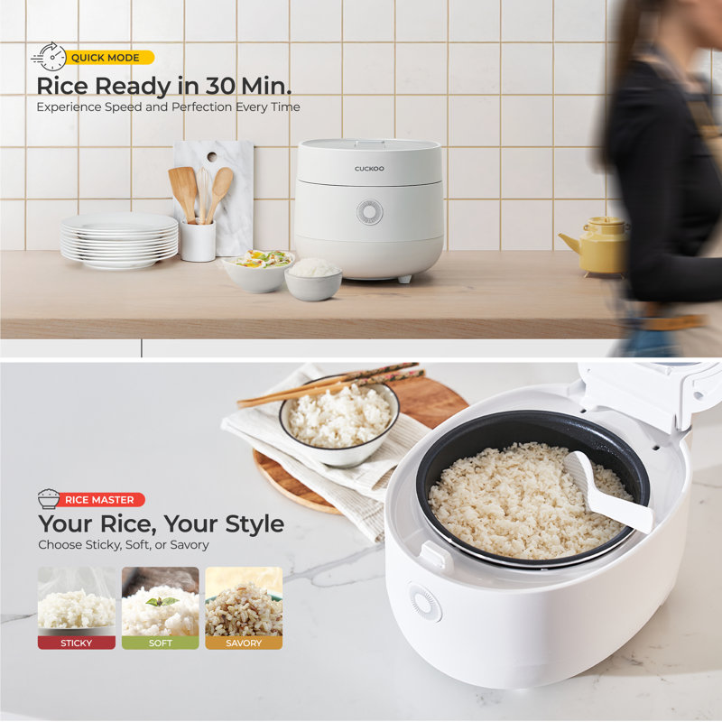 CUCKOO Micom Rice Cooker with Nonstick Inner Pot, 13 Menu Modes, LCD Display, Fuzzy Logic Tech, Auto Clean, 6 Cup, White