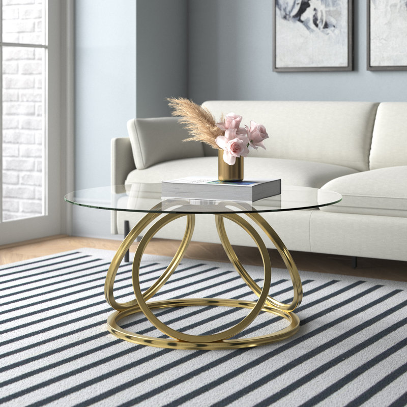 Paloalto Glass Top Coffee Table, Matte Gold