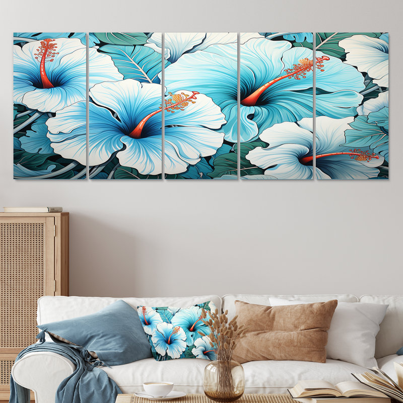 «Blue Glory Morning Glory Garden Symphony I - Morning Glory», ensemble d'art mural 5 pièces, H 28 po x l 60 po