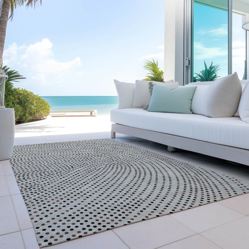 Taupe and Black Synthetic Flat Woven Washable Rug