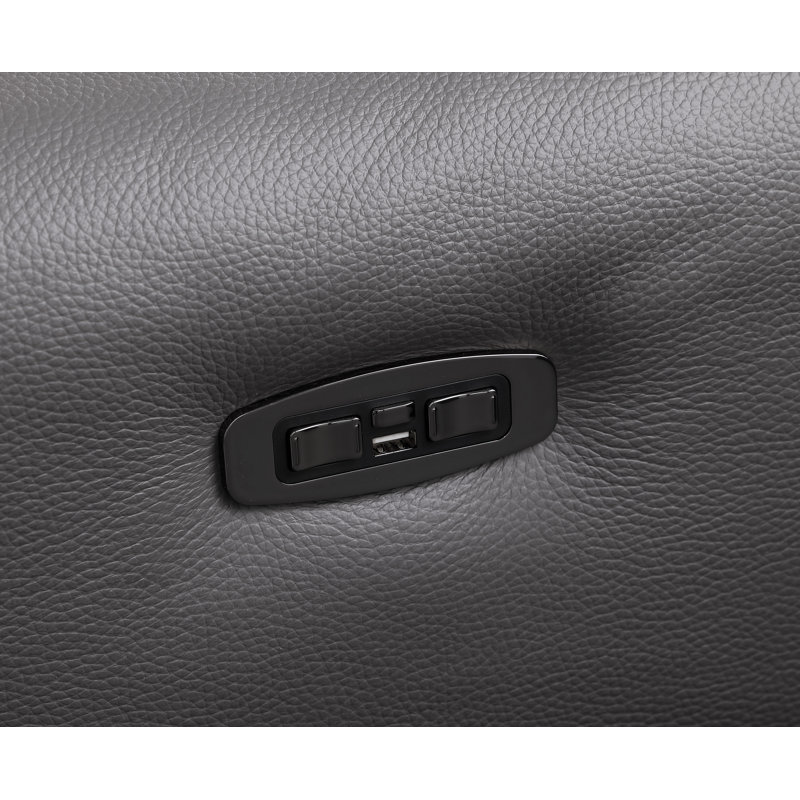 Luxurious Genuine Leather Power Reclining Loveseat With Power Headrest, Dark Gray
