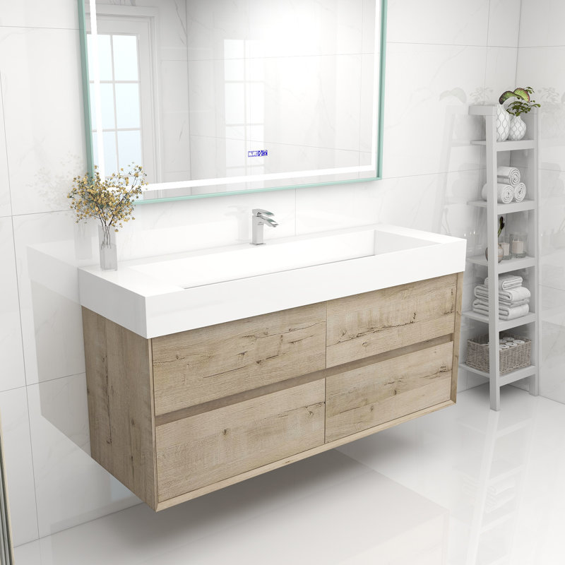 Meuble-lavabo mural simple 60 po, Chêne blanc
