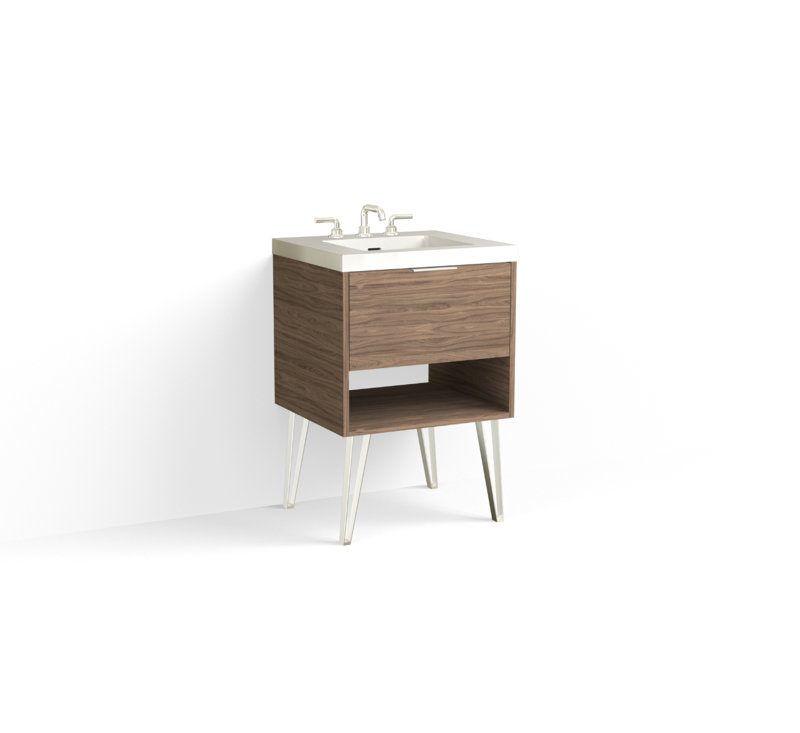 Modo 24" W Freestanding Single Bathroom Vanity with Dawson Leg, Polished Nickel, Matte White/8" Widespread, Nocino