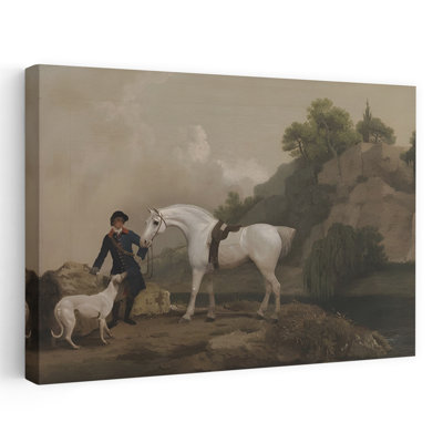 «Man with Horse and Dog Classic Elegant Abstract Dog Horse Landscape Nature», reproduction d'art murale
