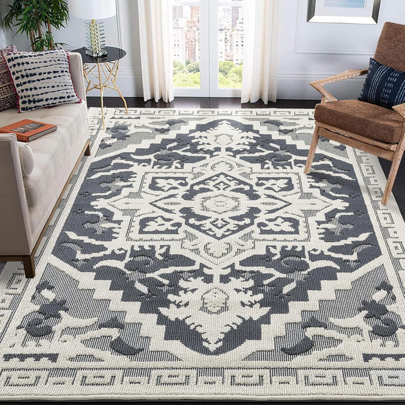 Tapis de couloir lavable rétro, envers en caoutchouc antidérapant, motif à médaillon floral pour la cuisine, le vestibule et la buanderie (gris)