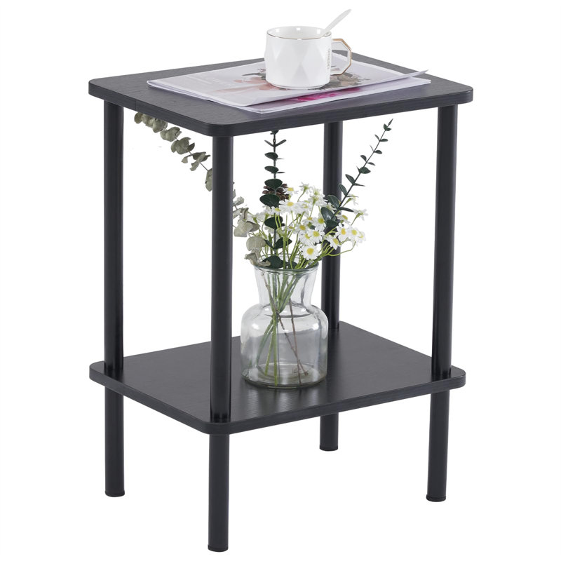 Table d'appoint en bois à 2 niveaux avec tablette de rangement de style bohème, Noir