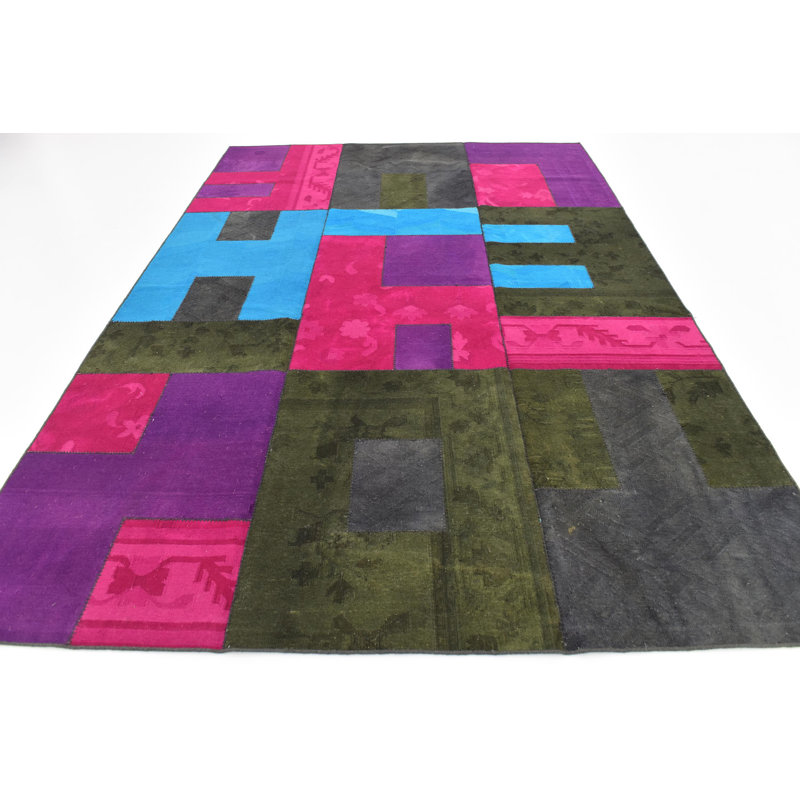 Tapis de zone en laine vert 7 pi 2 po x 10 pi one-of-kind main-noué la Mald