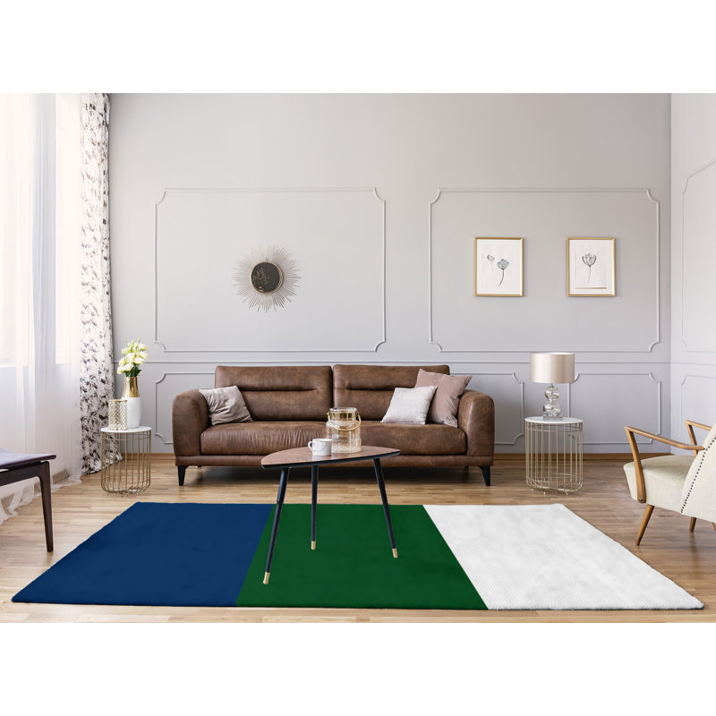 Tapis à rayures bleu marine/vert, Rectangle 9 pi x 12 pi