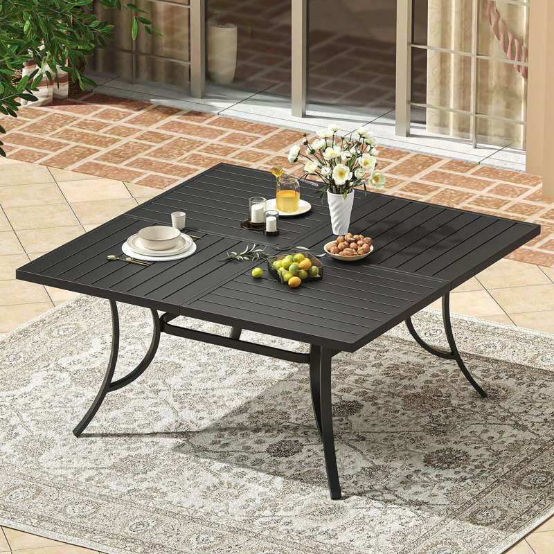Square Steel Outdoor Dining Table Yes , 59.1 " W 59.1 " D, Black