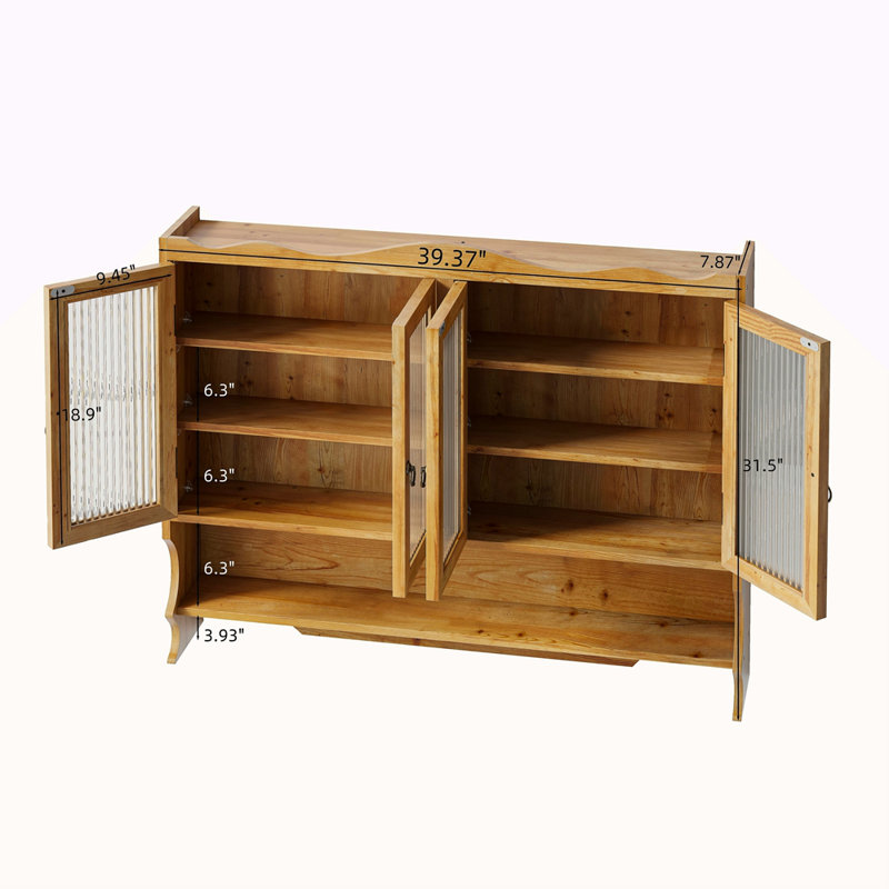 Armoire murale 39,37 po à 4 portes rétro, avec deux niveaux de rangement et un support à crochets ouverts, convient aux salles de bain, cuisines et salles à manger