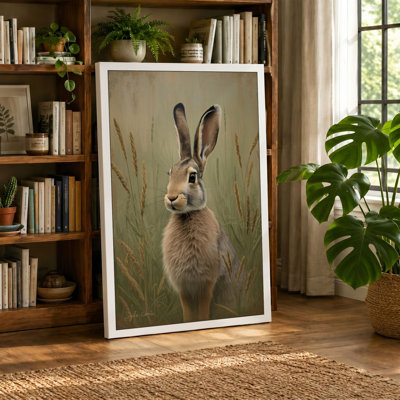 Alert Hare Rustic - Wrapped Canvas