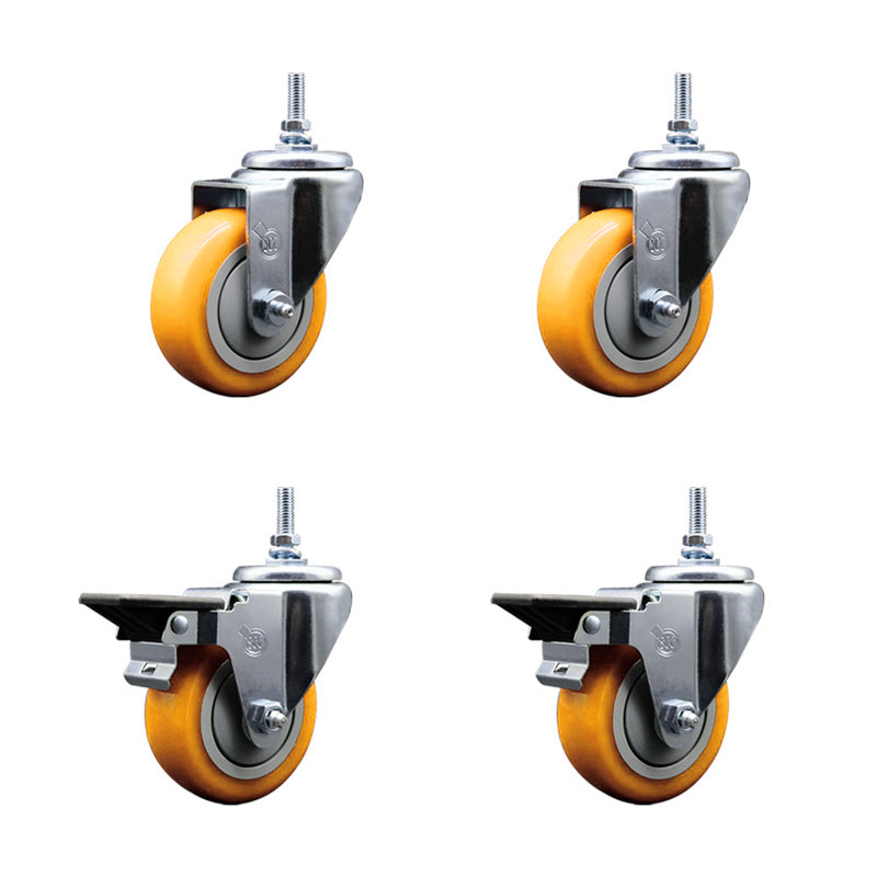 Ensemble de roulettes à tige filetée 3,5 pouces 3,5 mm 12 mm, Jaune