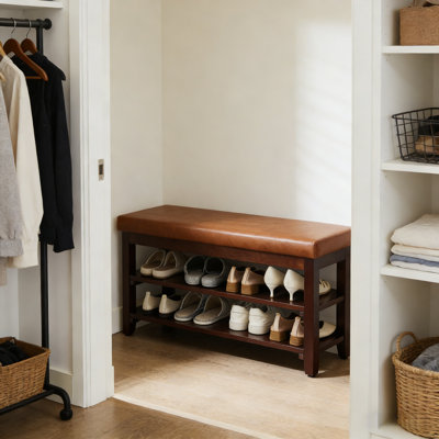 Banc de hall d'entrée multi-usages avec coussin et rangement pour chaussures à 2 niveaux