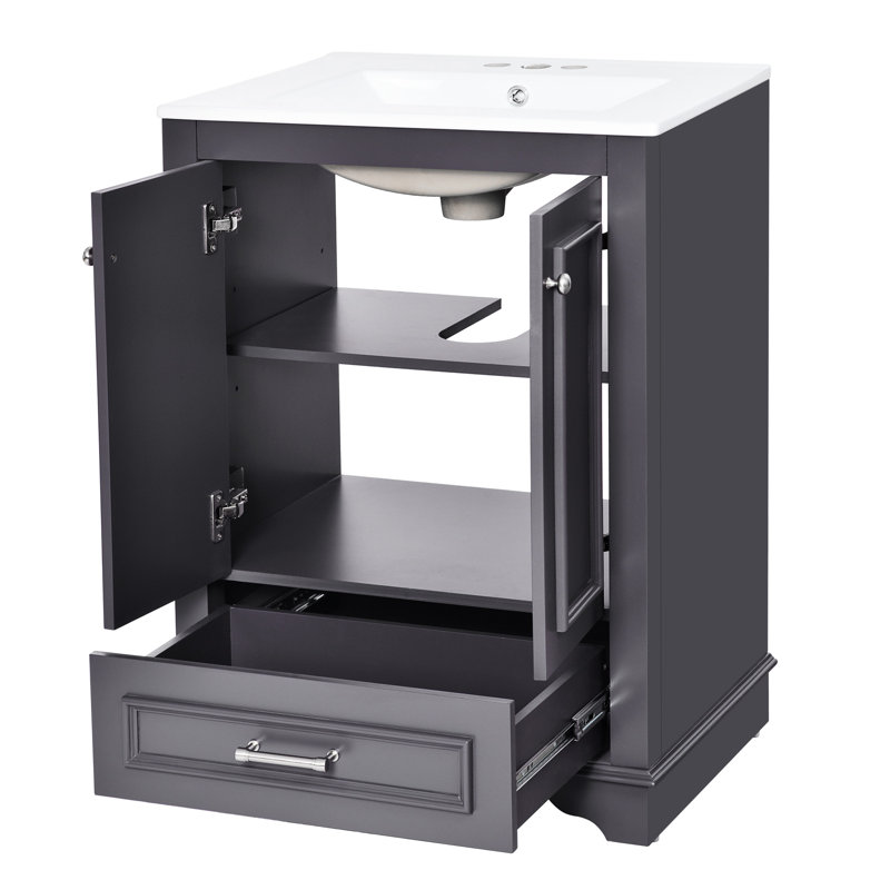 Meuble-lavabo moderne en céramique bleu-gris avec meuble-lavabo en céramique 24 po avec rangement polyvalent et design attrayant