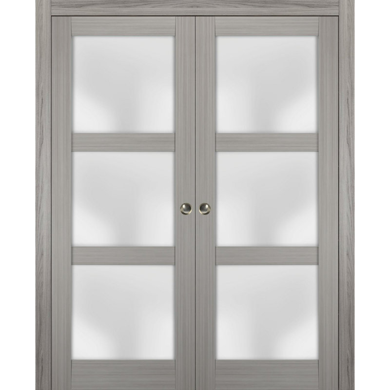 Portes de placard coulissantes en verre dépoli Lucia, Bois de frêne gris, 56 po x 96 po